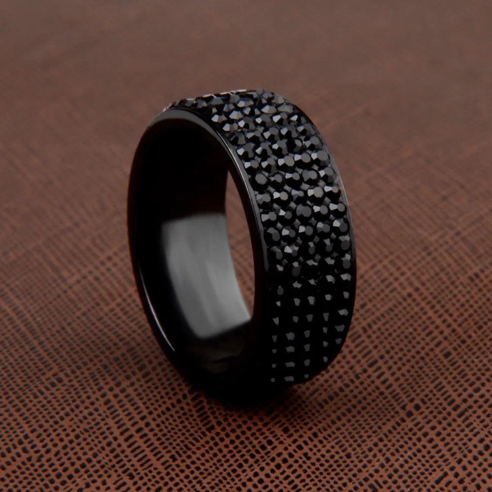 High Quality Punk Rock Stainless Steel Black Ring Men Blue Red Green Crystal Ring For Women Wedding Ring Jewelry 6 7 8 9 10 11
