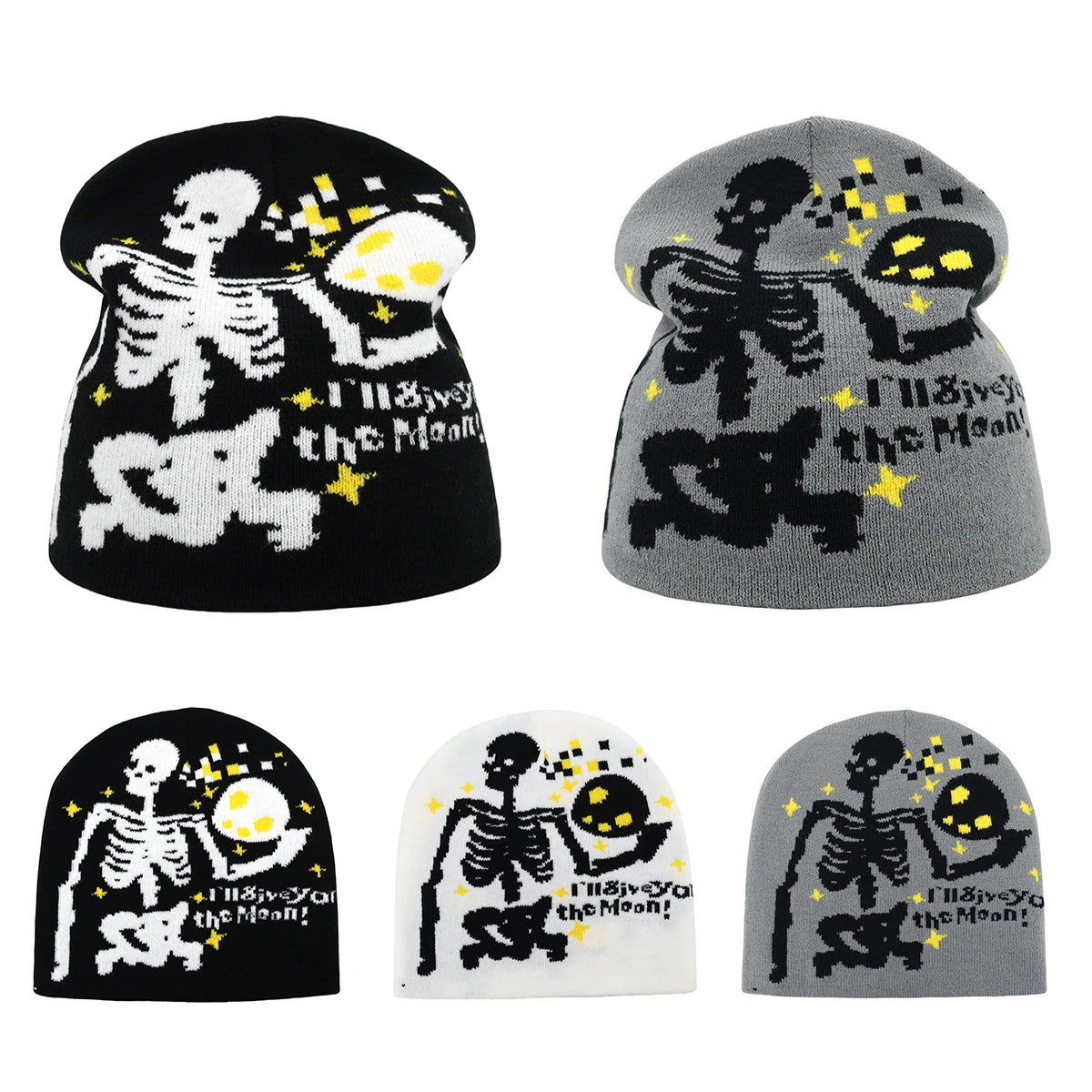 Beanies Fashion Skull Print Y2K Knitted Hats for Women Men Ear Protection Winter Autumn Windproof Keep Warm Gorras Hip Hop Cap