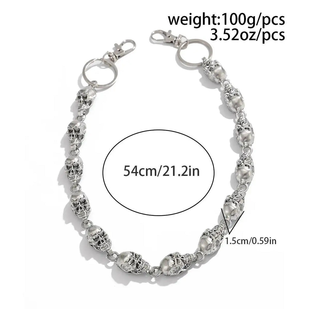 Salircon Punk Exaggerated Metal Skull Keychains Waist Belts Men Hip Hop Trousers Jeans Pants Chain Jewelry Male Halloween Gift