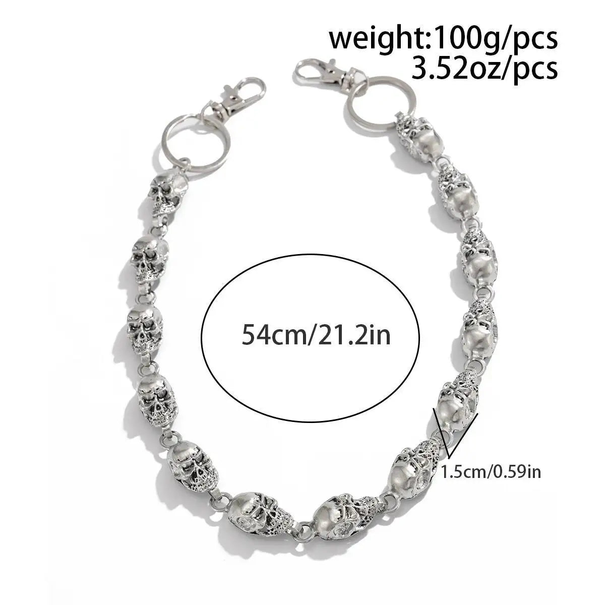 Salircon Punk Exaggerated Metal Skull Keychains Waist Belts Men Hip Hop Trousers Jeans Pants Chain Jewelry Male Halloween Gift