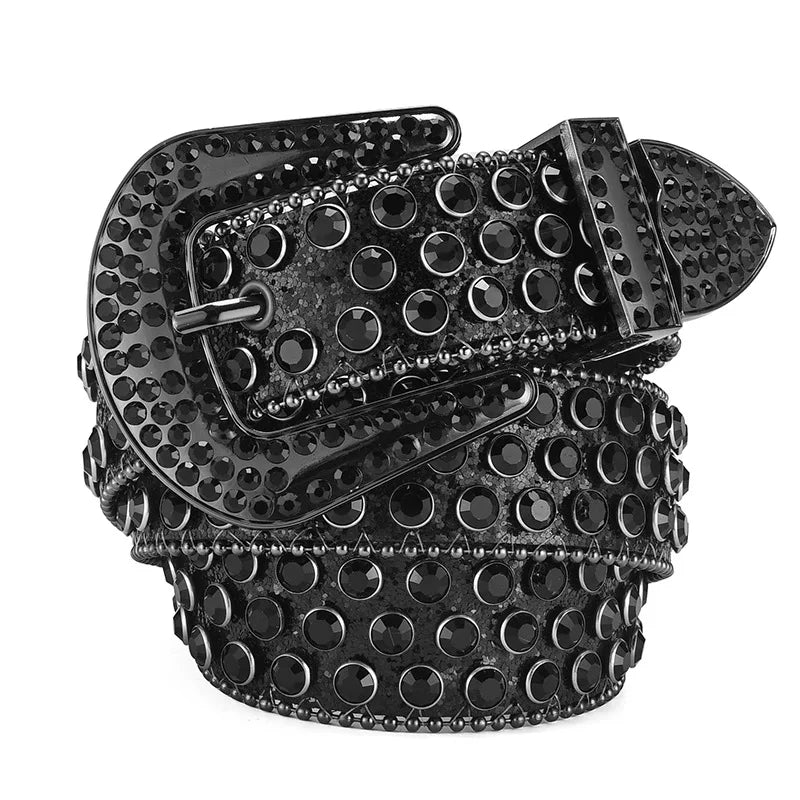 Men's Women's Fashion Rhinestone Belt Western Cowgirl Bling Studded Design Leather Diamond Waistband For Jeans Dress