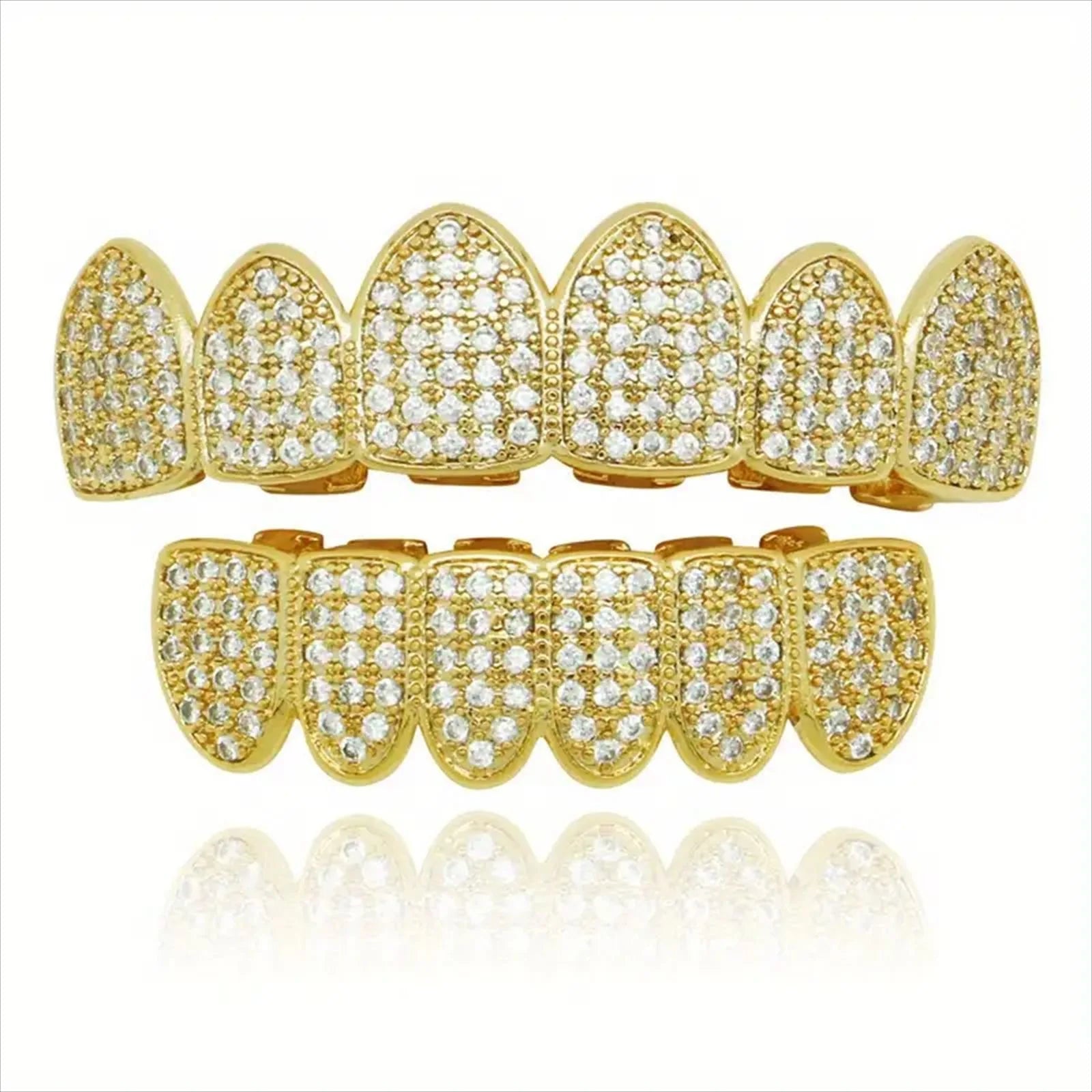 Fit Silver Plated CZ Teeth Set For Unisex Top Bottom Mouth Gold Silver Color Teeth Tooth Cap Removable HipHop Fashion Jewelry
