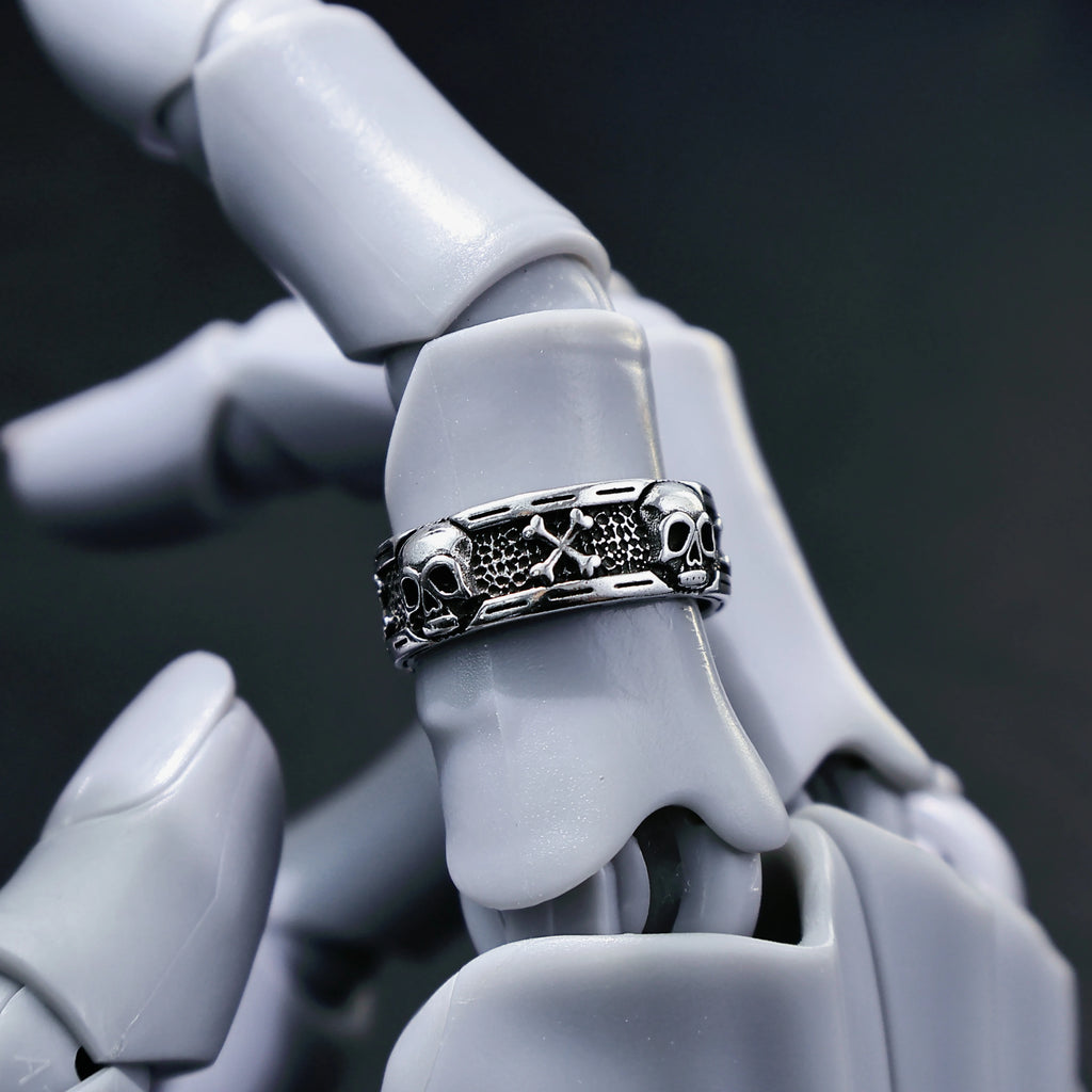 Retro Skull & Skeletons Adjustable Open Ring For Men Silver-plated Copper Gothic Punk Edgy Indie Jewelry Niche Accessories Gift