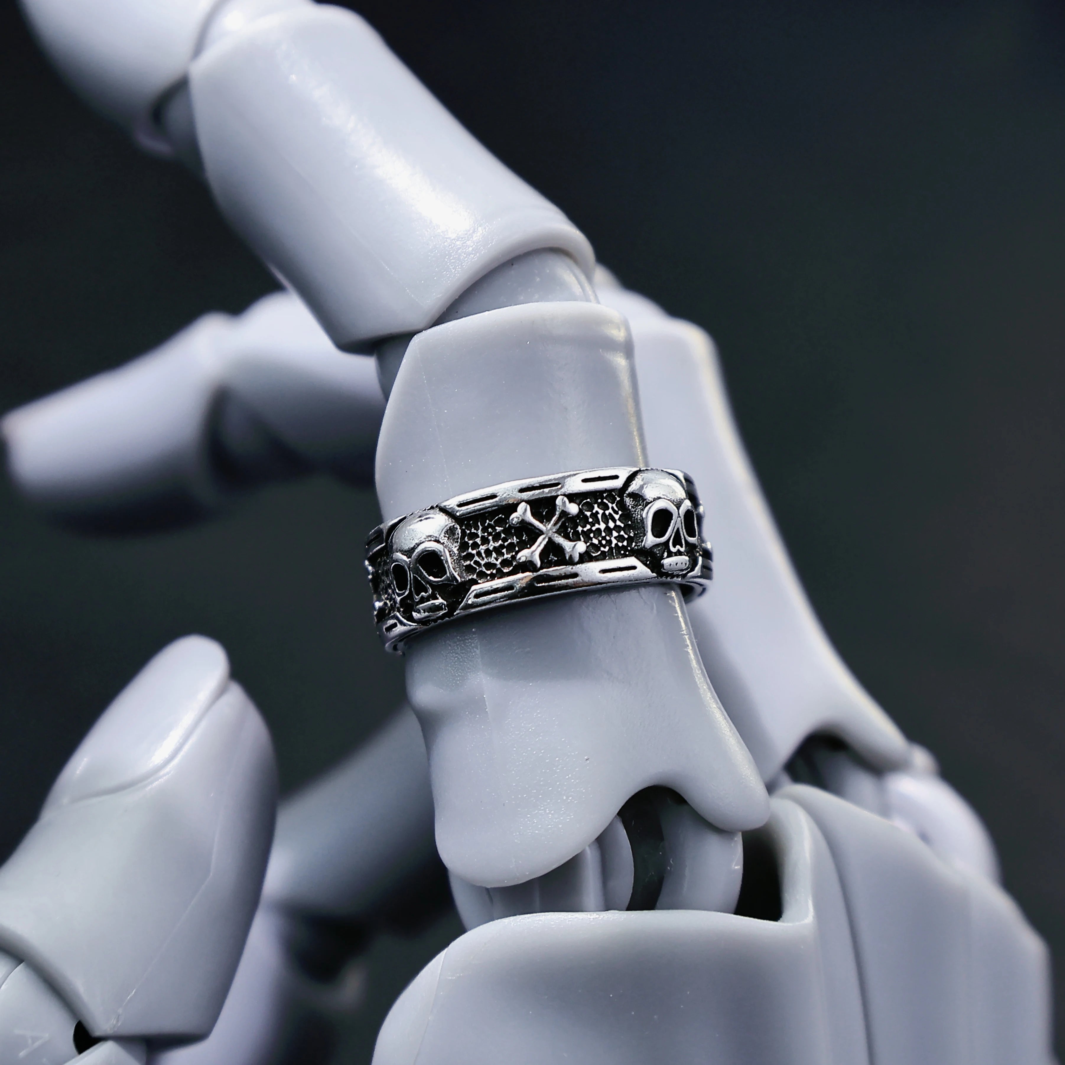 Retro Skull & Skeletons Adjustable Open Ring For Men Silver-plated Copper Gothic Punk Edgy Indie Jewelry Niche Accessories Gift