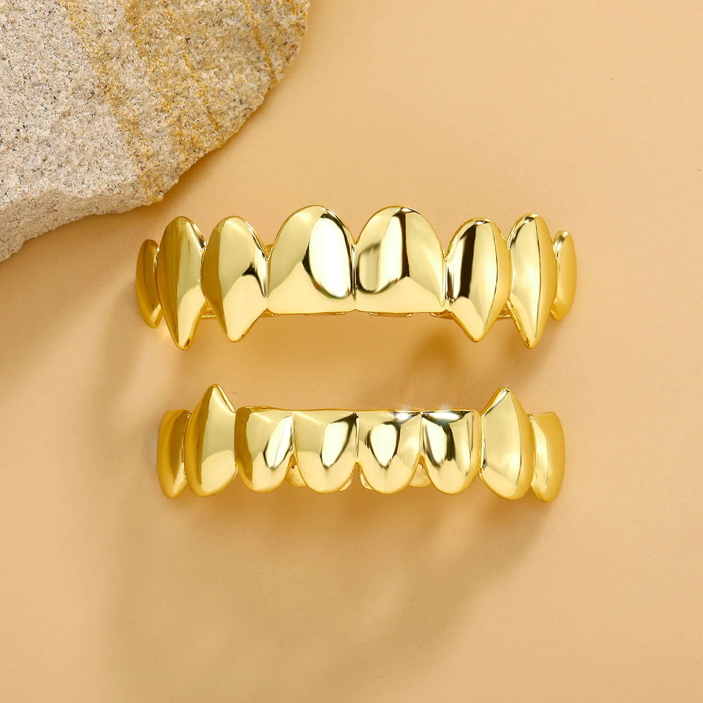 New Gold Top Bottom 8/8 Glossy Teeth Grillz Vampire Fangs Hip Hop Mouth Tooth Caps For Women Men Jewelry Halloween Cosplay Gift