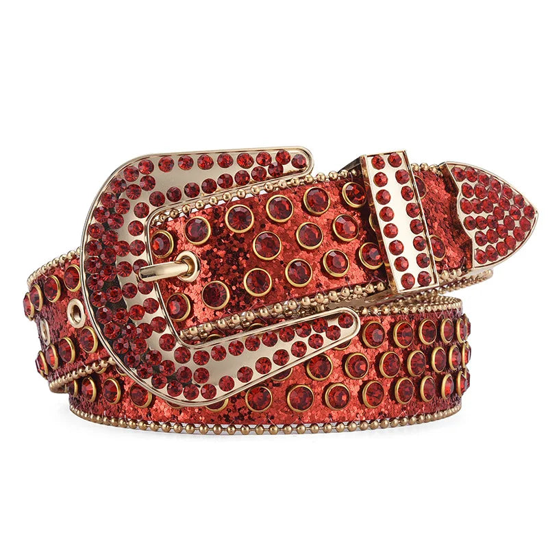 Men's Women's Fashion Rhinestone Belt Western Cowgirl Bling Studded Design Leather Diamond Waistband For Jeans Dress
