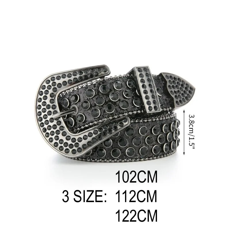 Men's Women's Fashion Rhinestone Belt Western Cowgirl Bling Studded Design Leather Diamond Waistband For Jeans Dress