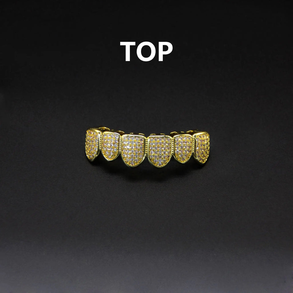 Fit Silver Plated CZ Teeth Set For Unisex Top Bottom Mouth Gold Silver Color Teeth Tooth Cap Removable HipHop Fashion Jewelry