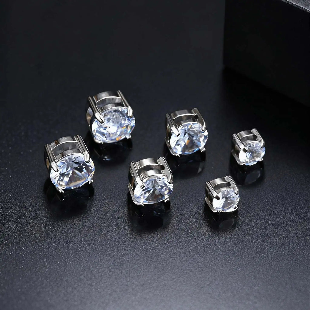 Punk Round Zircon Magnetic Ear Studs Clips Non Piercing Stainless Steel Small Earrings for Women Men Fashion Jewelry ﻿