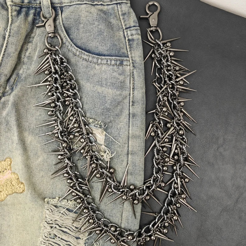 Exaggerate Heavy Punk Double-layer Rivet Biker Pants Chain Male Woman Fashion Rock And Roll Luxury Accessories Retro Key Chain