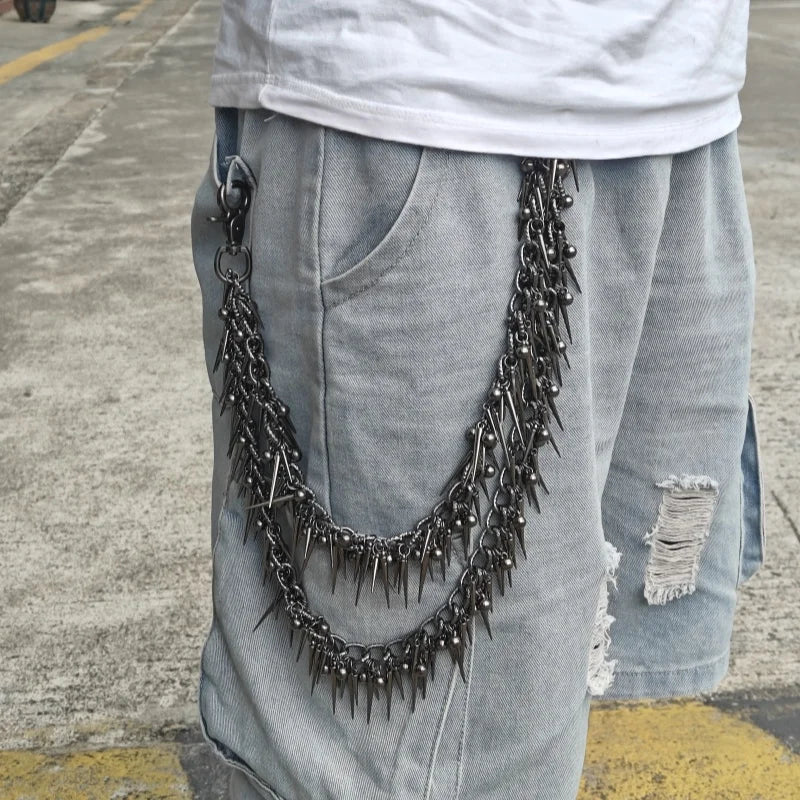 Exaggerate Heavy Punk Double-layer Rivet Biker Pants Chain Male Woman Fashion Rock And Roll Luxury Accessories Retro Key Chain