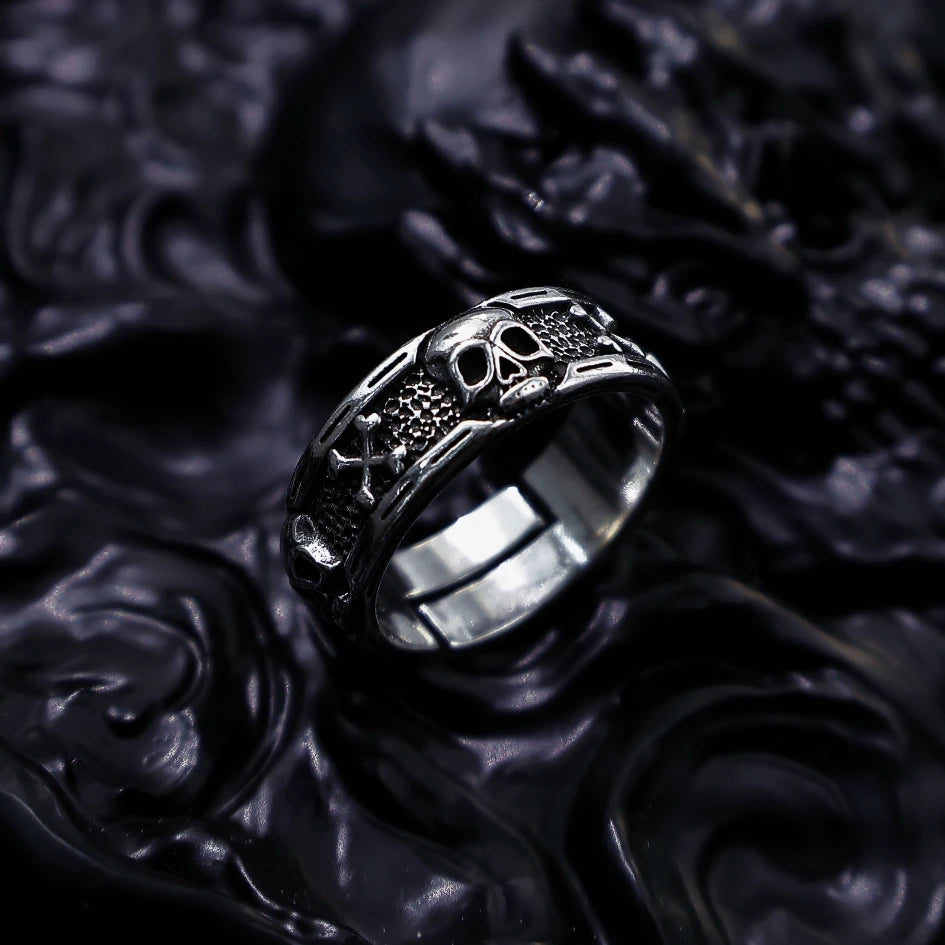 Retro Skull & Skeletons Adjustable Open Ring For Men Silver-plated Copper Gothic Punk Edgy Indie Jewelry Niche Accessories Gift