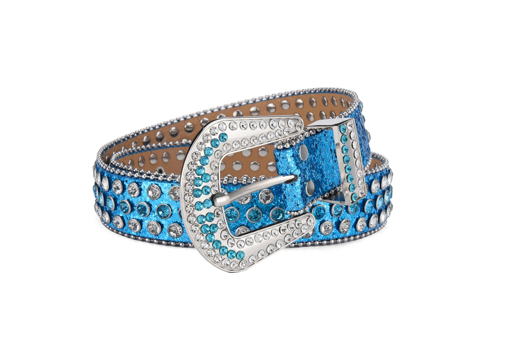 Men's Women's Fashion Rhinestone Belt Western Cowgirl Bling Studded Design Leather Diamond Waistband For Jeans Dress