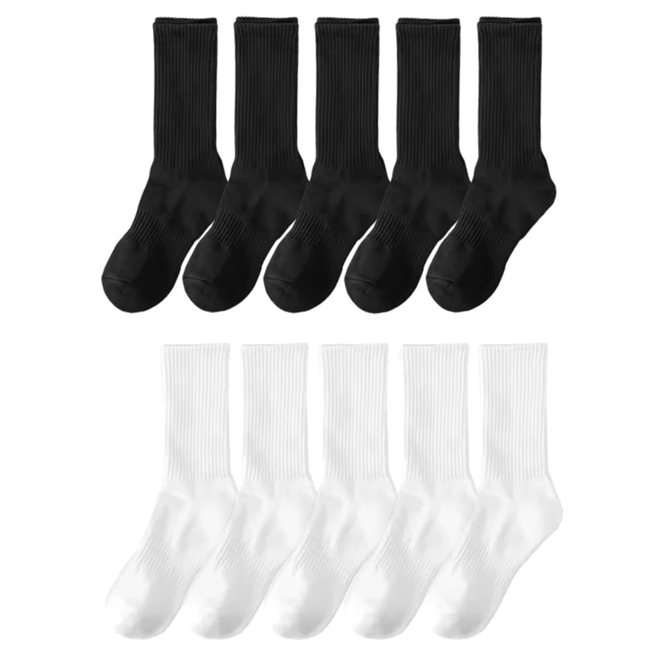 20Pairs Men's Pure Cotton High Socks Classic Black/White Breathable Sweat-Absorbent Warm Elastic Sports Crew Socks