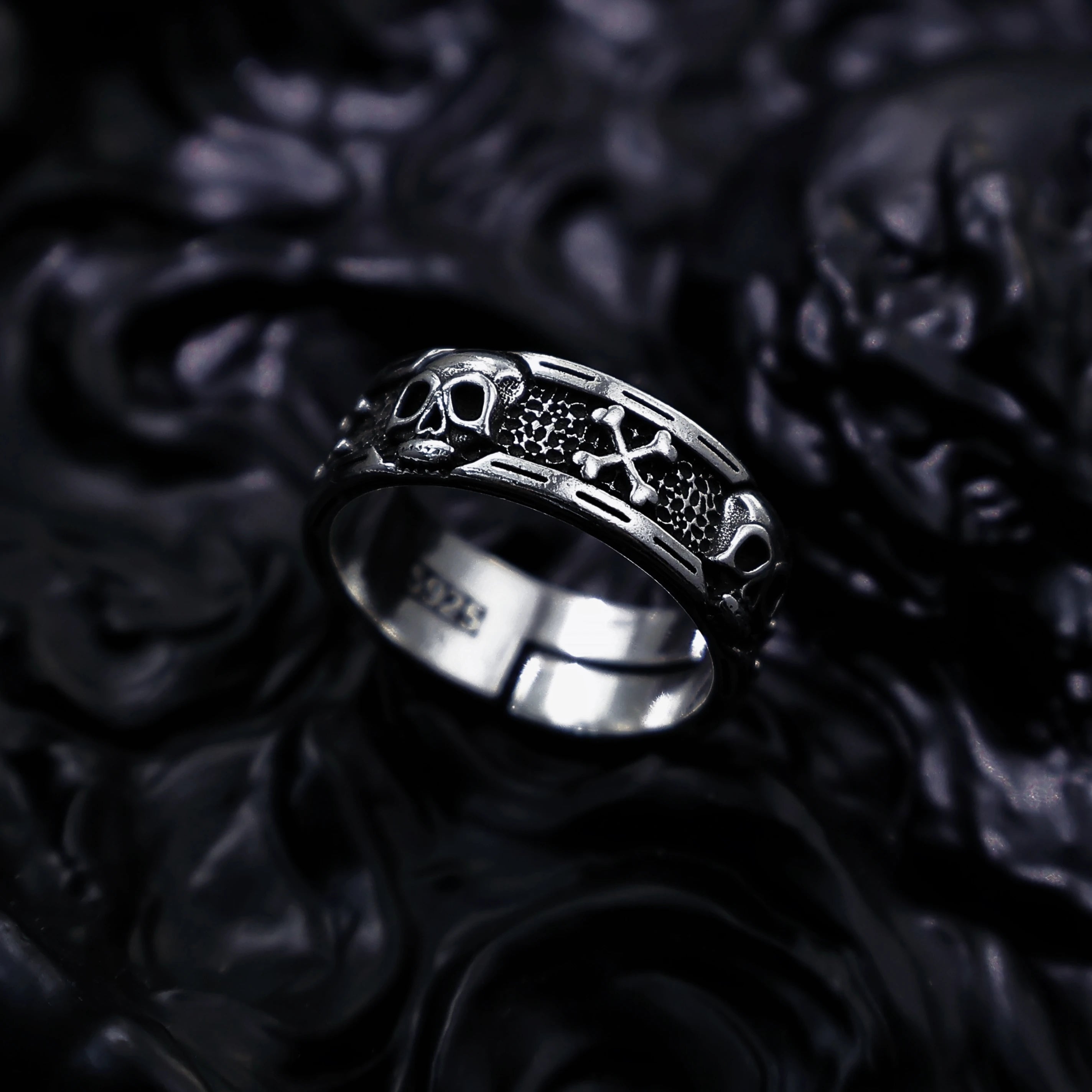 Retro Skull & Skeletons Adjustable Open Ring For Men Silver-plated Copper Gothic Punk Edgy Indie Jewelry Niche Accessories Gift
