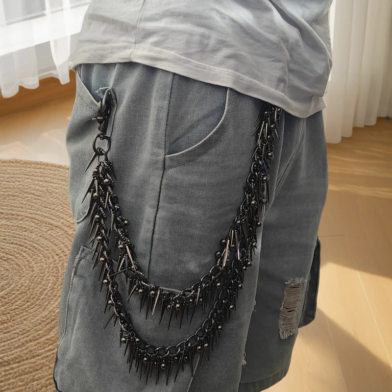 Exaggerate Heavy Punk Double-layer Rivet Biker Pants Chain Male Woman Fashion Rock And Roll Luxury Accessories Retro Key Chain