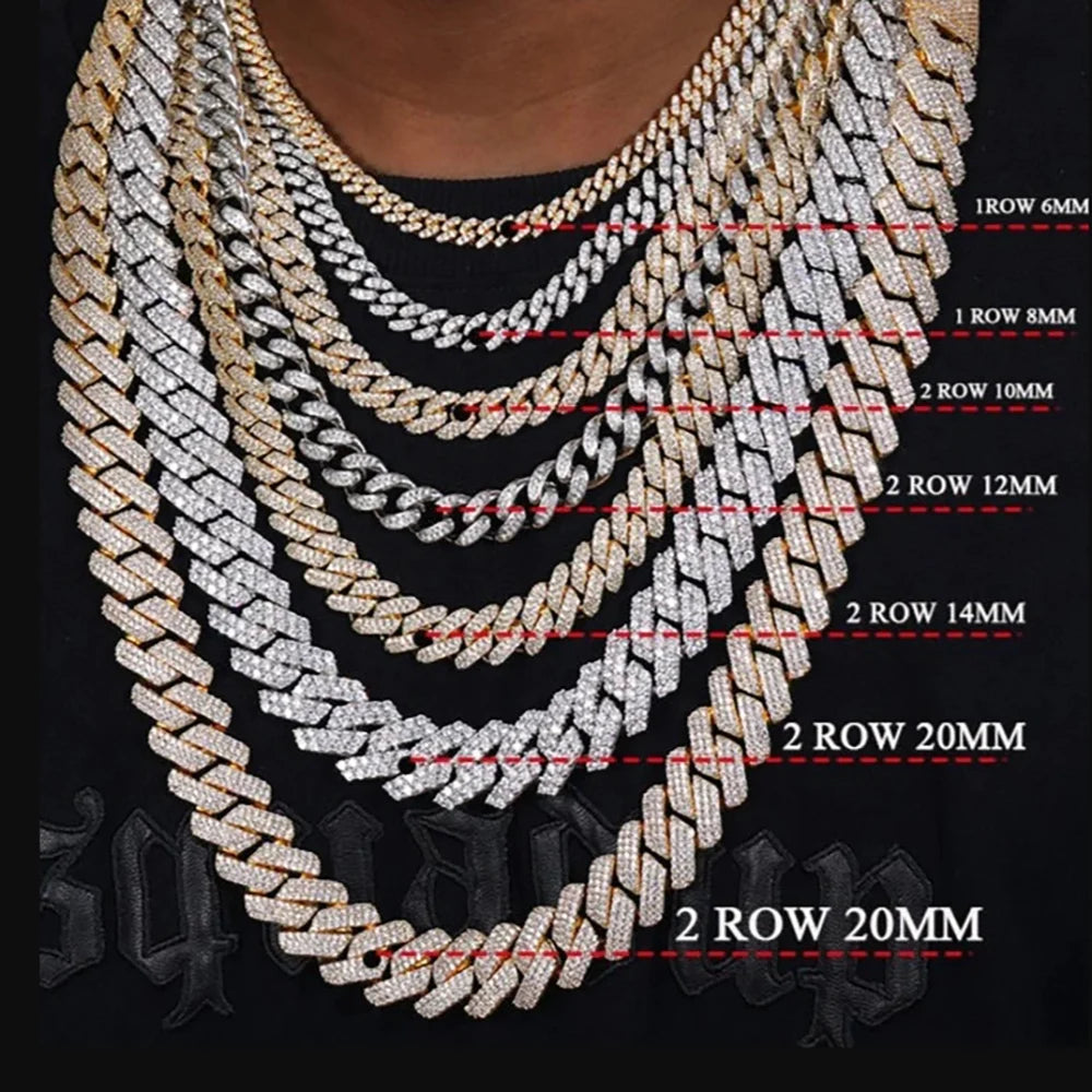 Drop Shipping Hip Hop Cuban Link Chain Necklace Silver/18k Gold Plated 10/12/14/15/20mm Iced Out Diamond CZ Gift for Him/Her