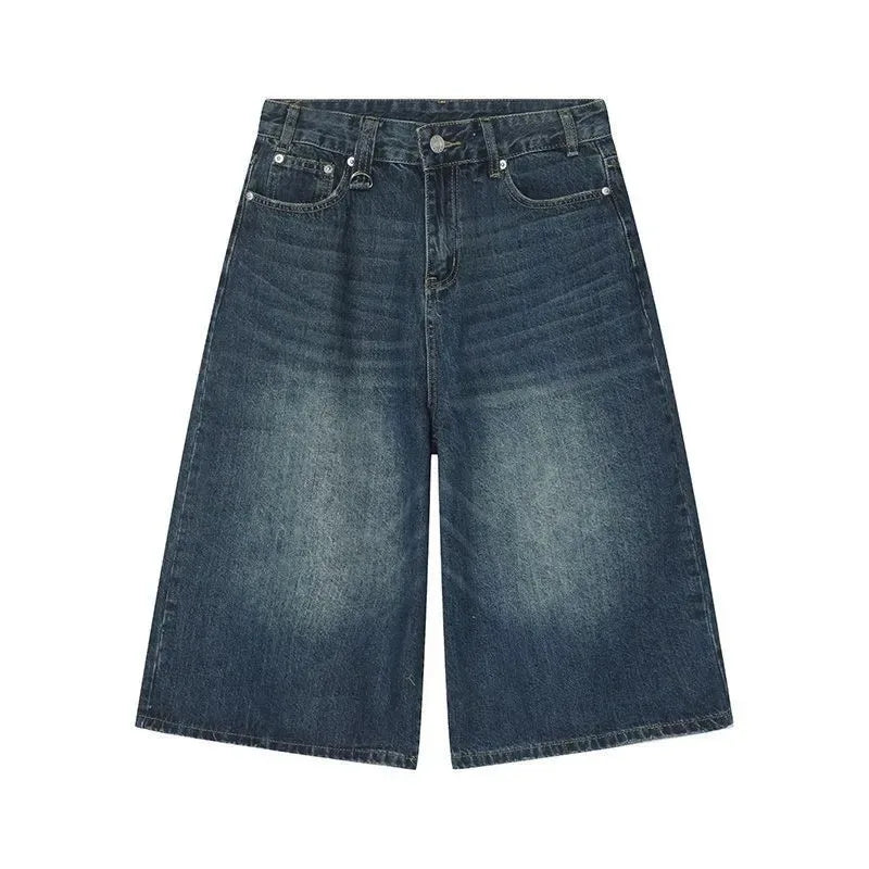Men's 2026 Summer American High Street Retro Gradient Washed Denim Shorts Lazy Youth Trendy Ins New Versatile Casual Capri Pants