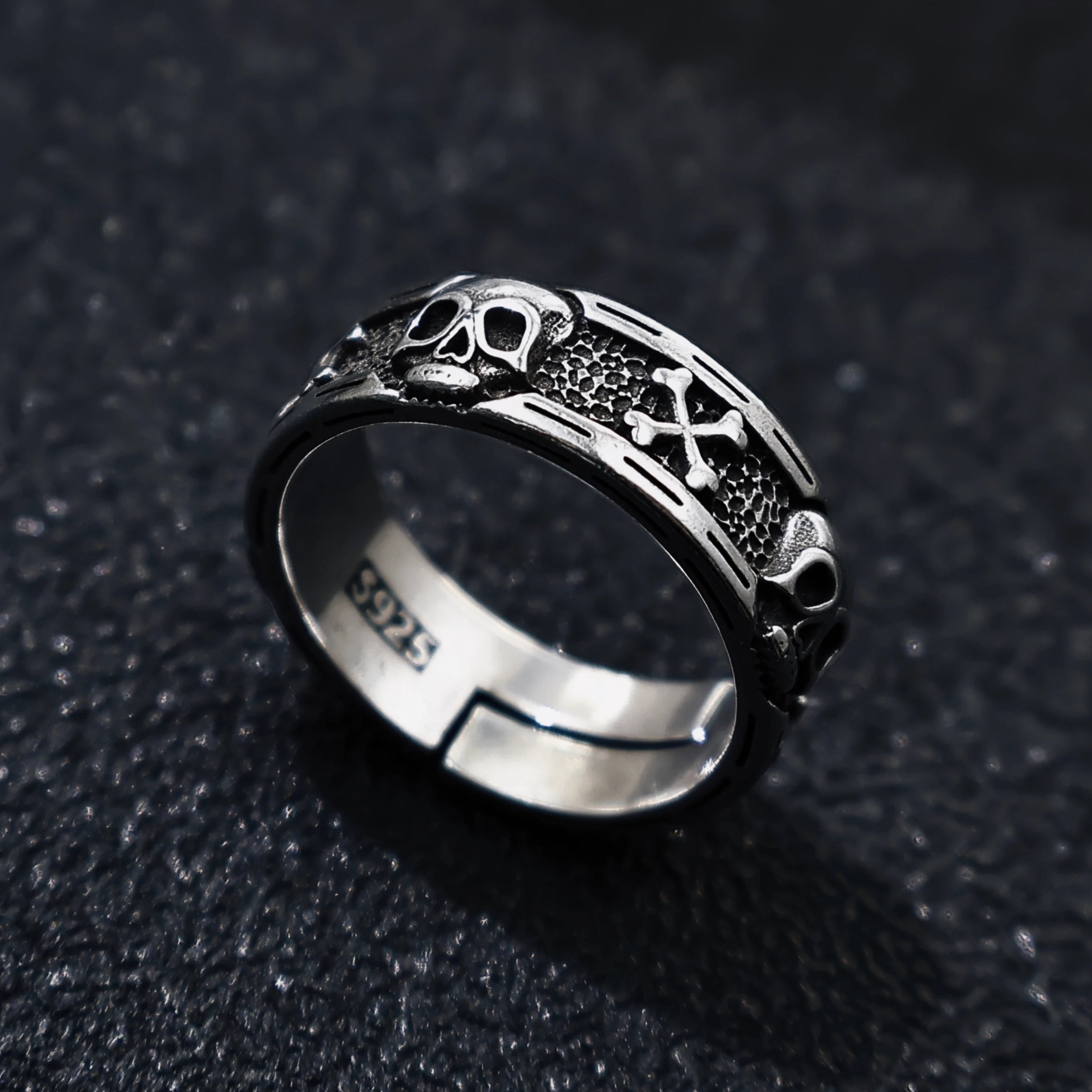 Retro Skull & Skeletons Adjustable Open Ring For Men Silver-plated Copper Gothic Punk Edgy Indie Jewelry Niche Accessories Gift