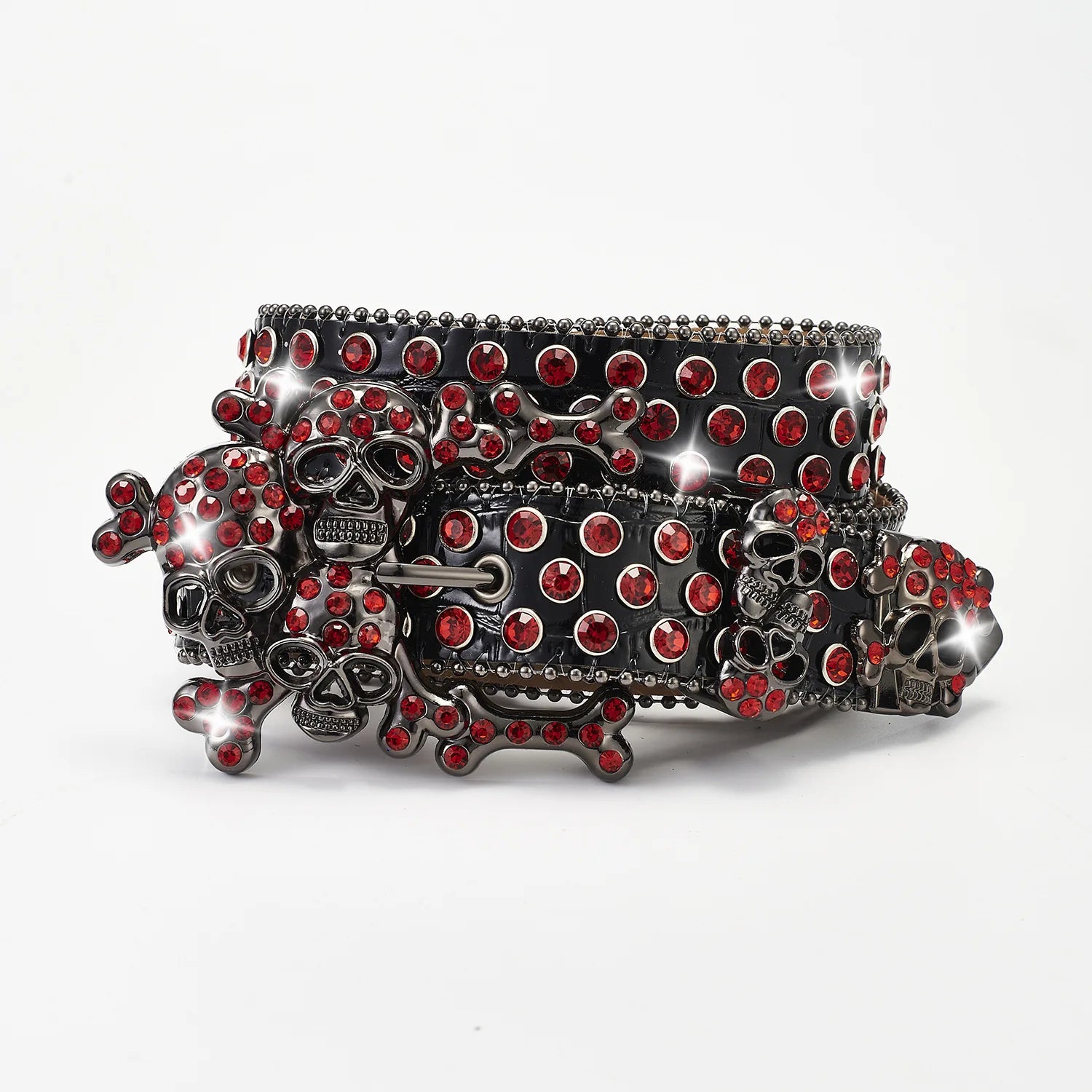 Western Leather Belt Crystal BlingBling Punk Belt Skull Pile Water Diamond Fashion Belt for Cowboy