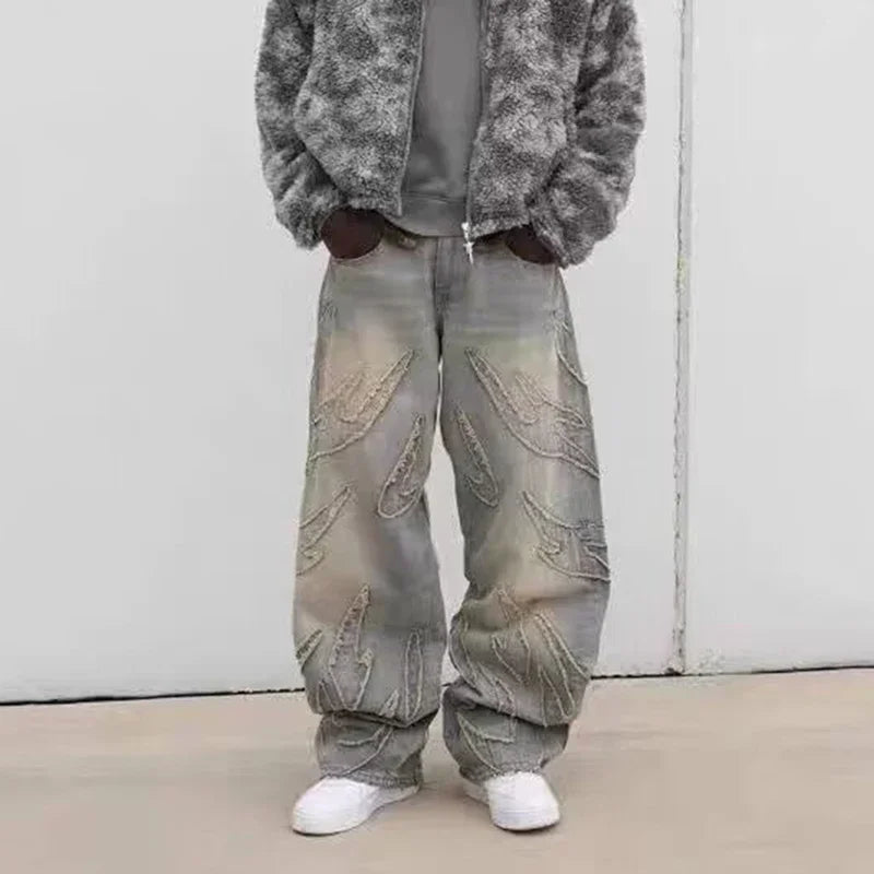 Jean Baggy Wide-leg Homme – Style Streetwear Rétro Brodé