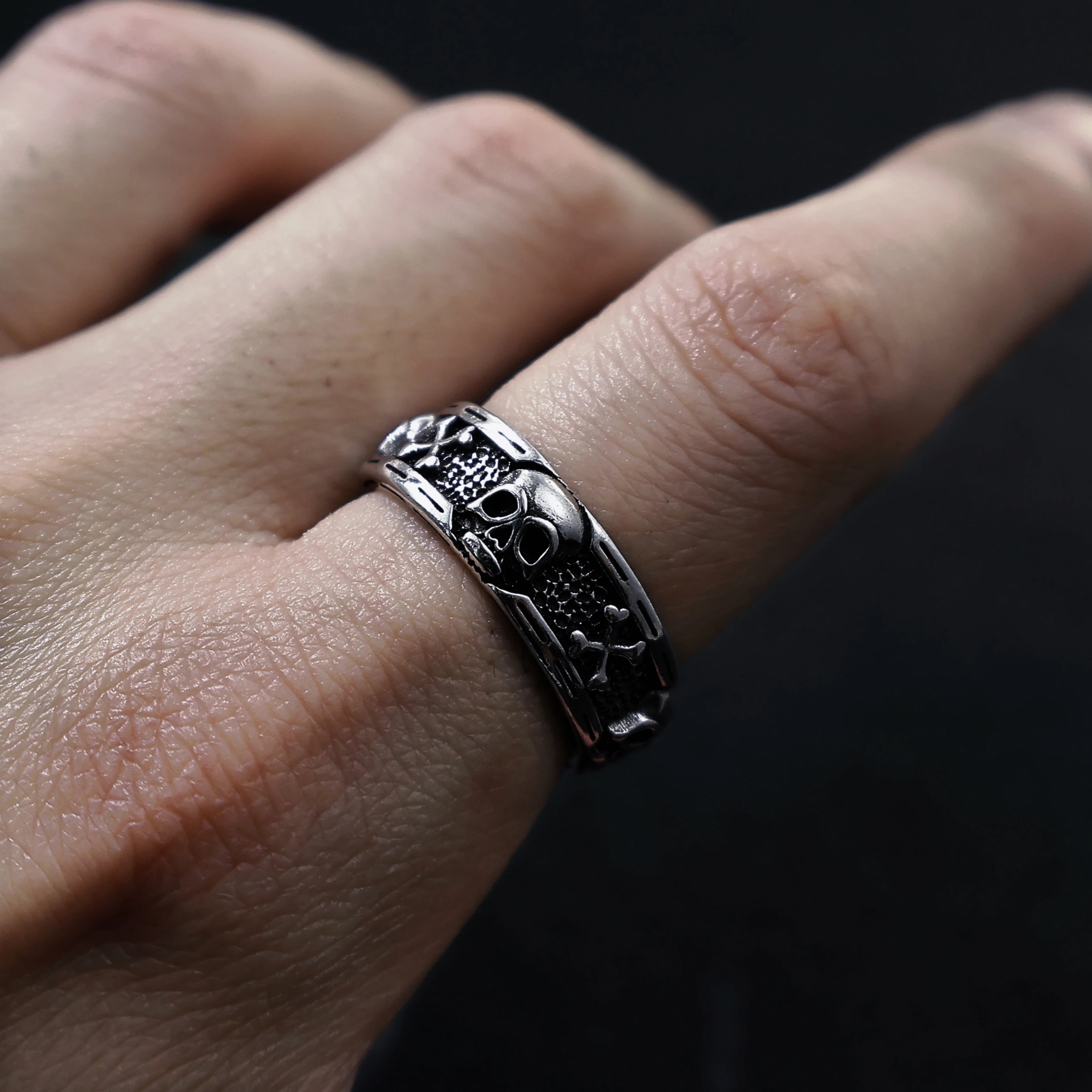 Retro Skull & Skeletons Adjustable Open Ring For Men Silver-plated Copper Gothic Punk Edgy Indie Jewelry Niche Accessories Gift