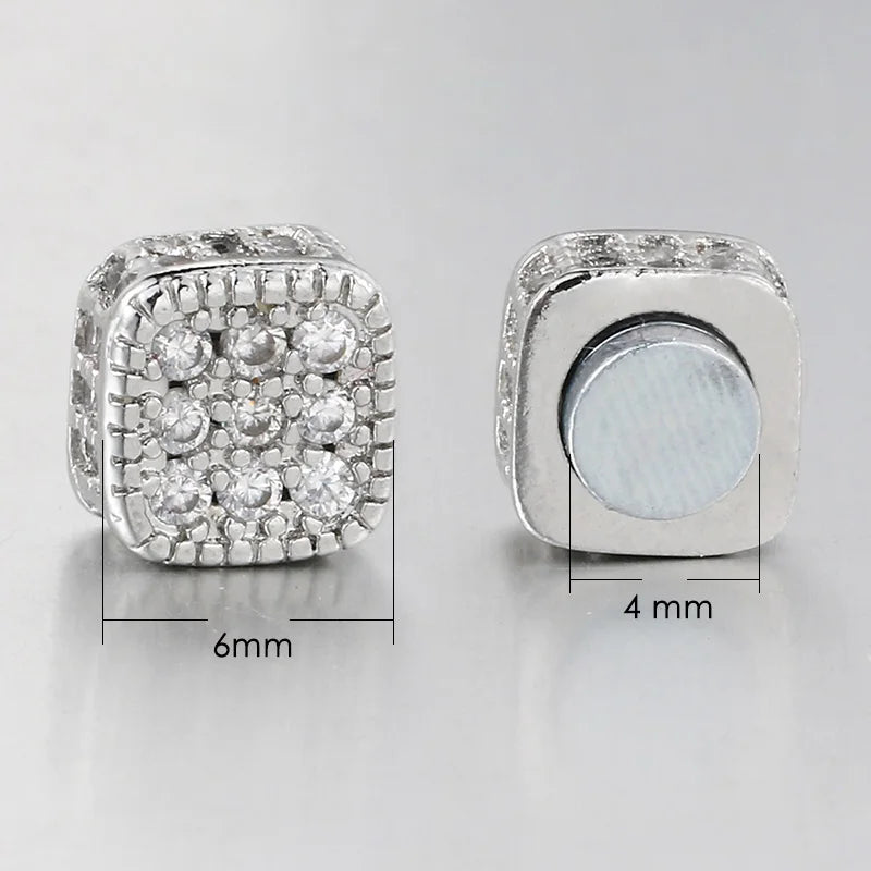 Ice Out Fake Earrings For Men Women Strong Magnet Magnetic Stainless Steel Non Piercing Hip Hop Rock Fashion Jewelry Accessories