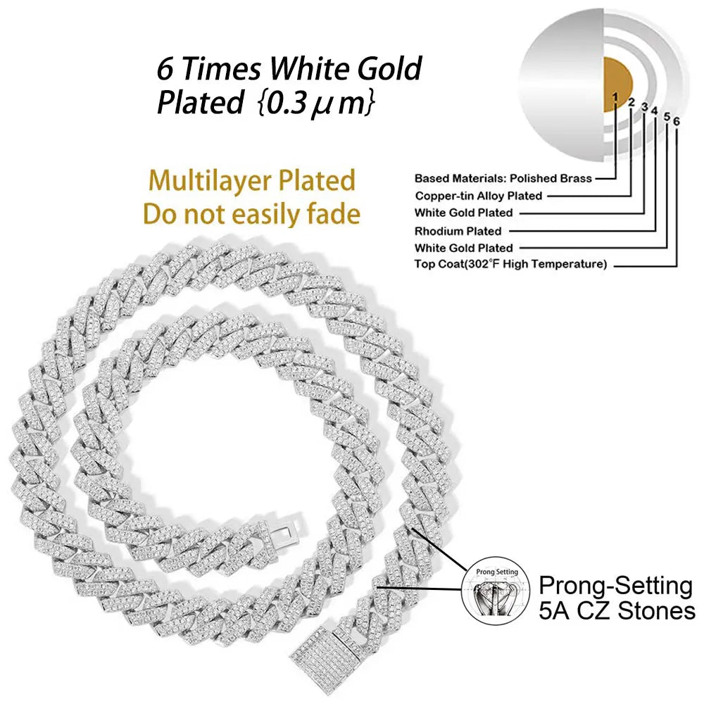 Hip Hop Jewelry 14mm Full Iced Out Cuban Link Necklace For Men Fashion Miami Prong Setting Cz Cuban Link Chain Drop Shipping