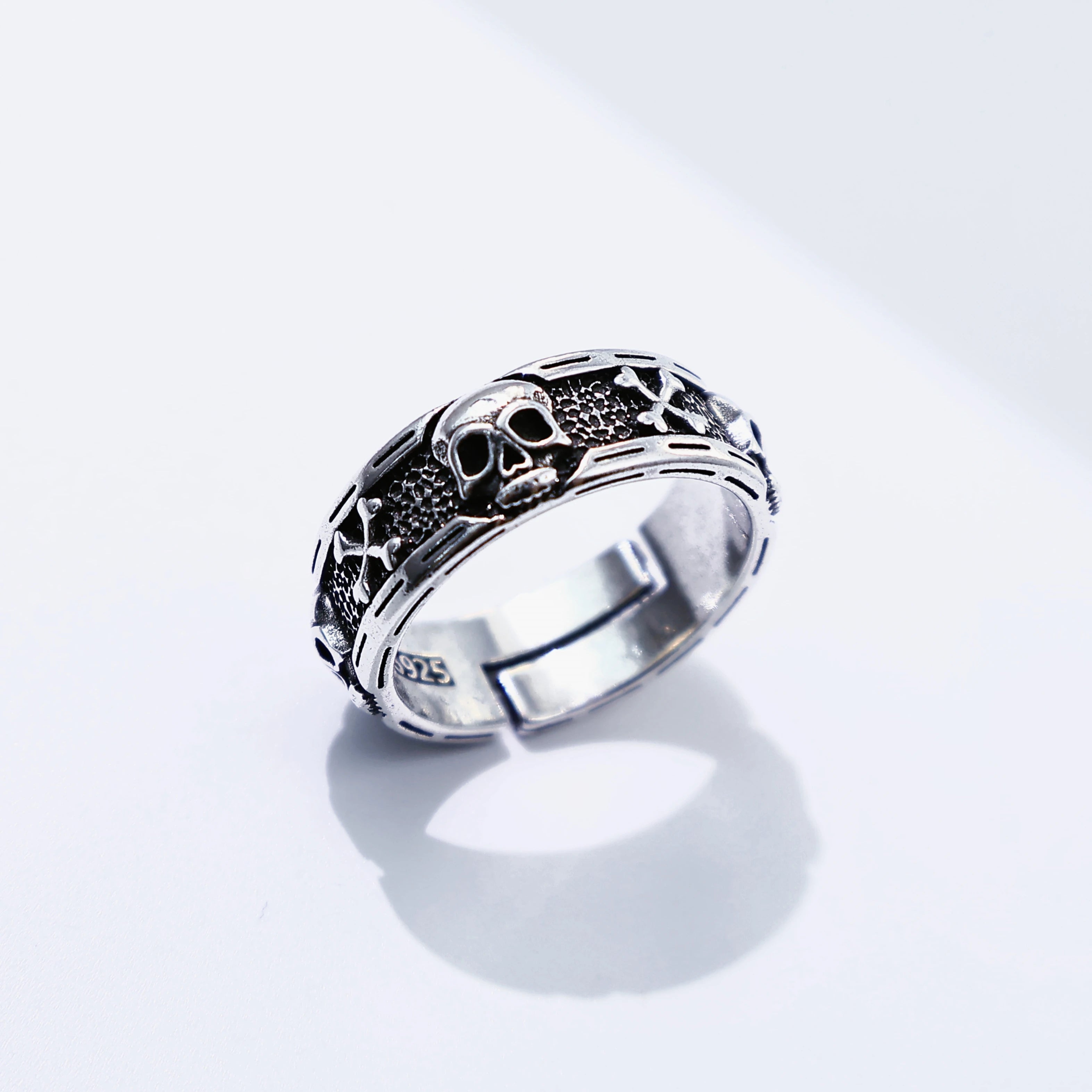 Retro Skull & Skeletons Adjustable Open Ring For Men Silver-plated Copper Gothic Punk Edgy Indie Jewelry Niche Accessories Gift