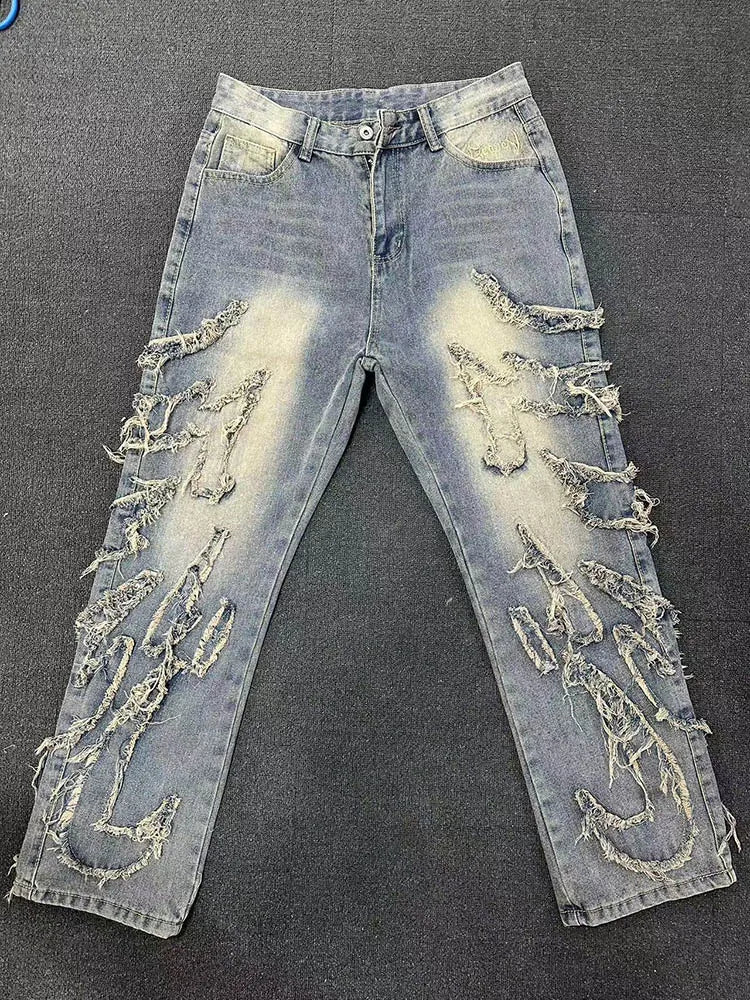 Jean Baggy Wide-leg Homme – Style Streetwear Rétro Brodé