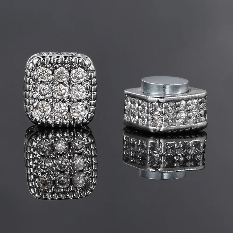 Ice Out Fake Earrings For Men Women Strong Magnet Magnetic Stainless Steel Non Piercing Hip Hop Rock Fashion Jewelry Accessories