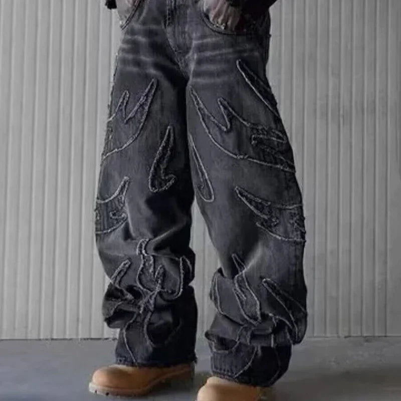 Jean Baggy Wide-leg Homme – Style Streetwear Rétro Brodé