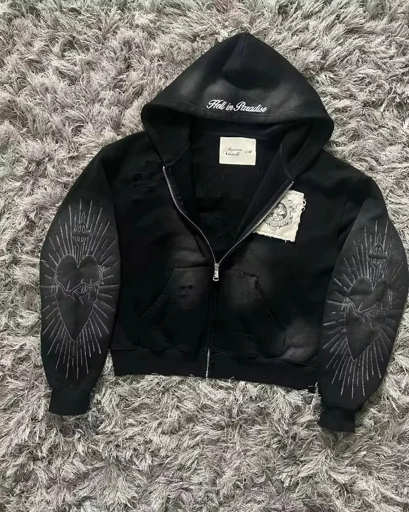 Y2K New Korean Version of College Style Spice Girl Zipper Hoodie Women Harajuku Casual Loose Fleece Thick Sweatshirt Punk Hoodie