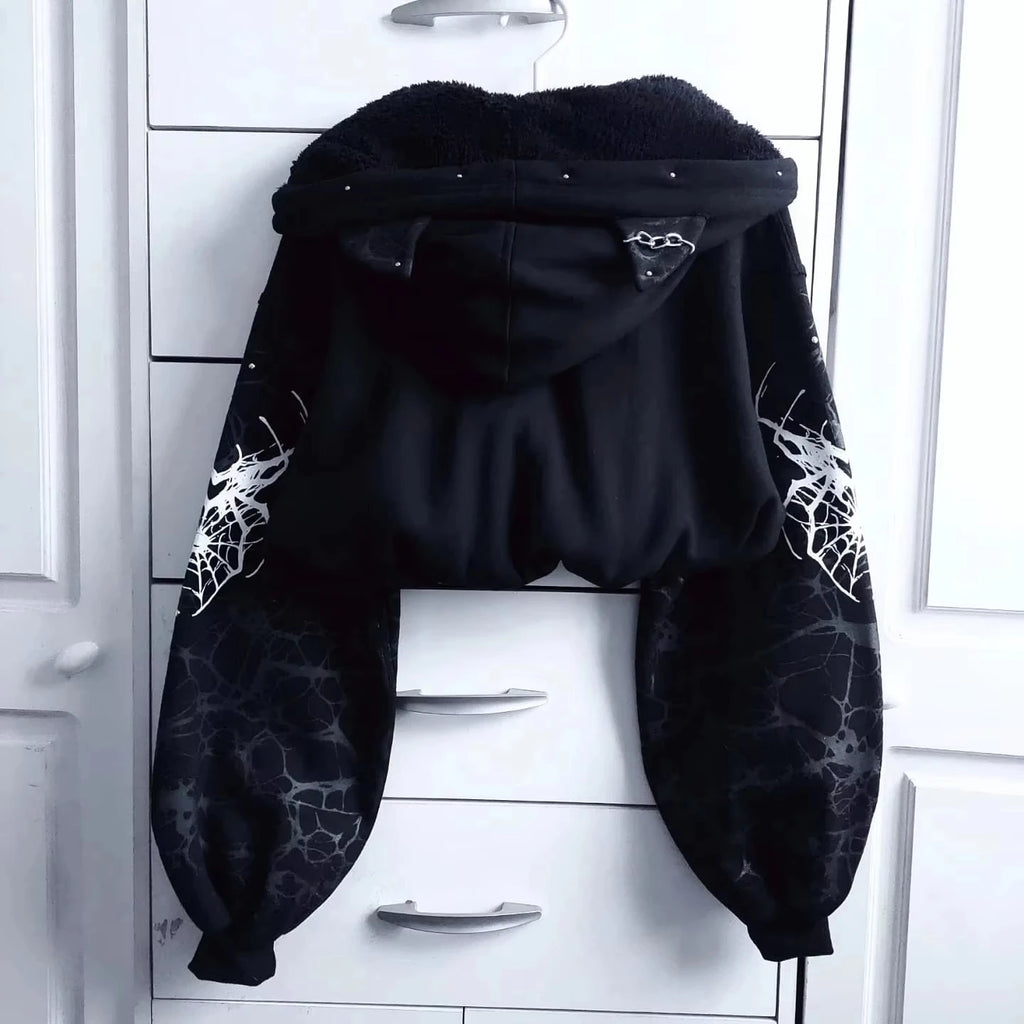 Y2K New Korean Version of College Style Spice Girl Zipper Hoodie Women Harajuku Casual Loose Fleece Thick Sweatshirt Punk Hoodie