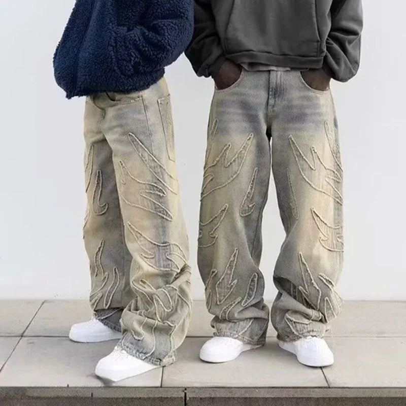 Jean Baggy Wide-leg Homme – Style Streetwear Rétro Brodé