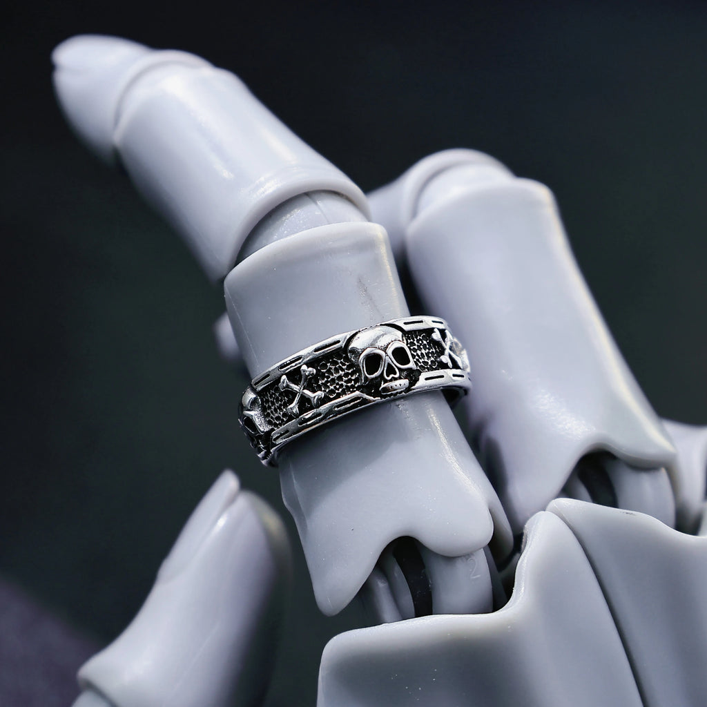 Retro Skull & Skeletons Adjustable Open Ring For Men Silver-plated Copper Gothic Punk Edgy Indie Jewelry Niche Accessories Gift