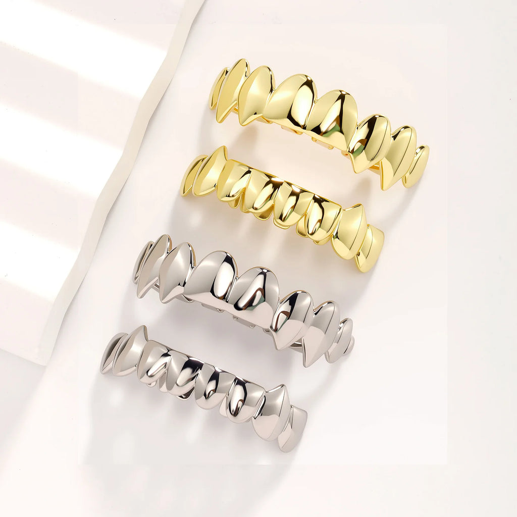New Gold Top Bottom 8/8 Glossy Teeth Grillz Vampire Fangs Hip Hop Mouth Tooth Caps For Women Men Jewelry Halloween Cosplay Gift