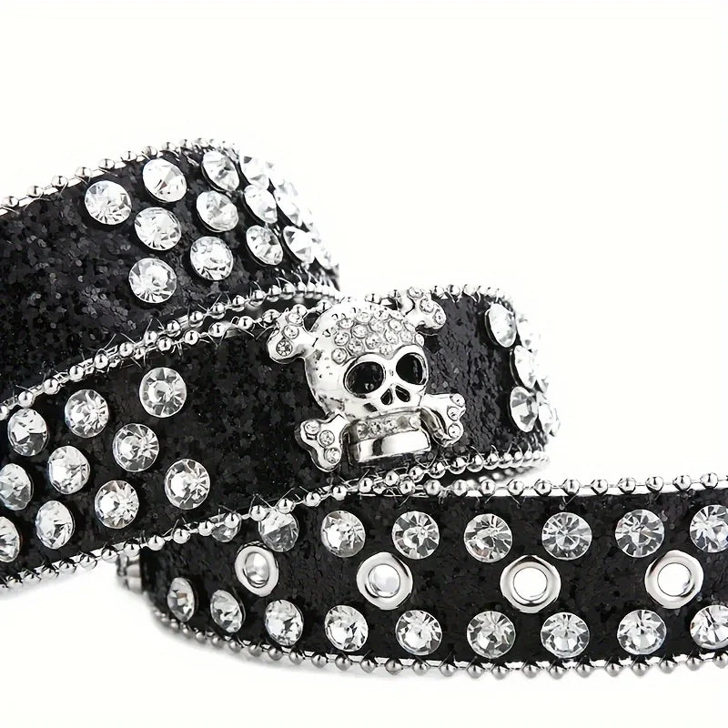 Stylish Rhinestone Western Cowgirl Style Y2K Belt Sparking Pu Leather BB Belts Jeans Dress Accessories For Women