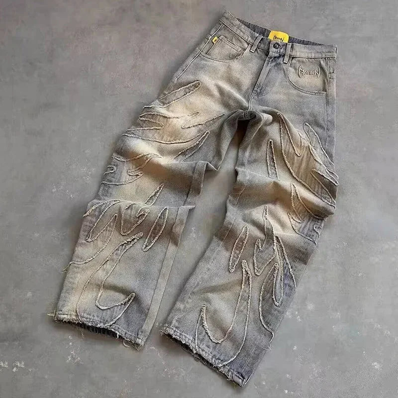 Jean Baggy Wide-leg Homme – Style Streetwear Rétro Brodé