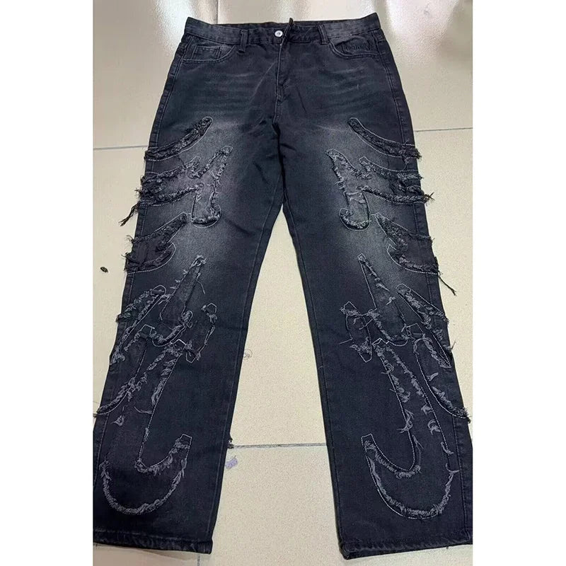Jean Baggy Wide-leg Homme – Style Streetwear Rétro Brodé