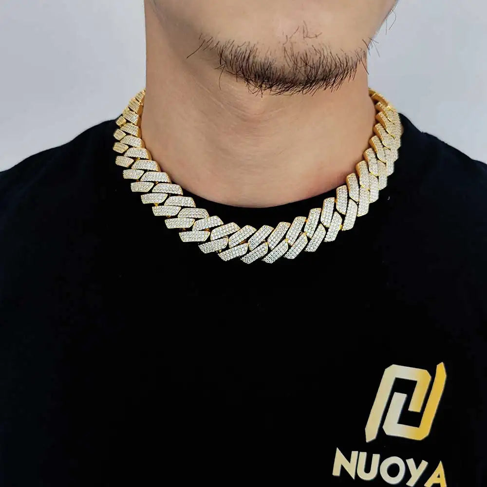 Drop Shipping Hip Hop Cuban Link Chain Necklace Silver/18k Gold Plated 10/12/14/15/20mm Iced Out Diamond CZ Gift for Him/Her