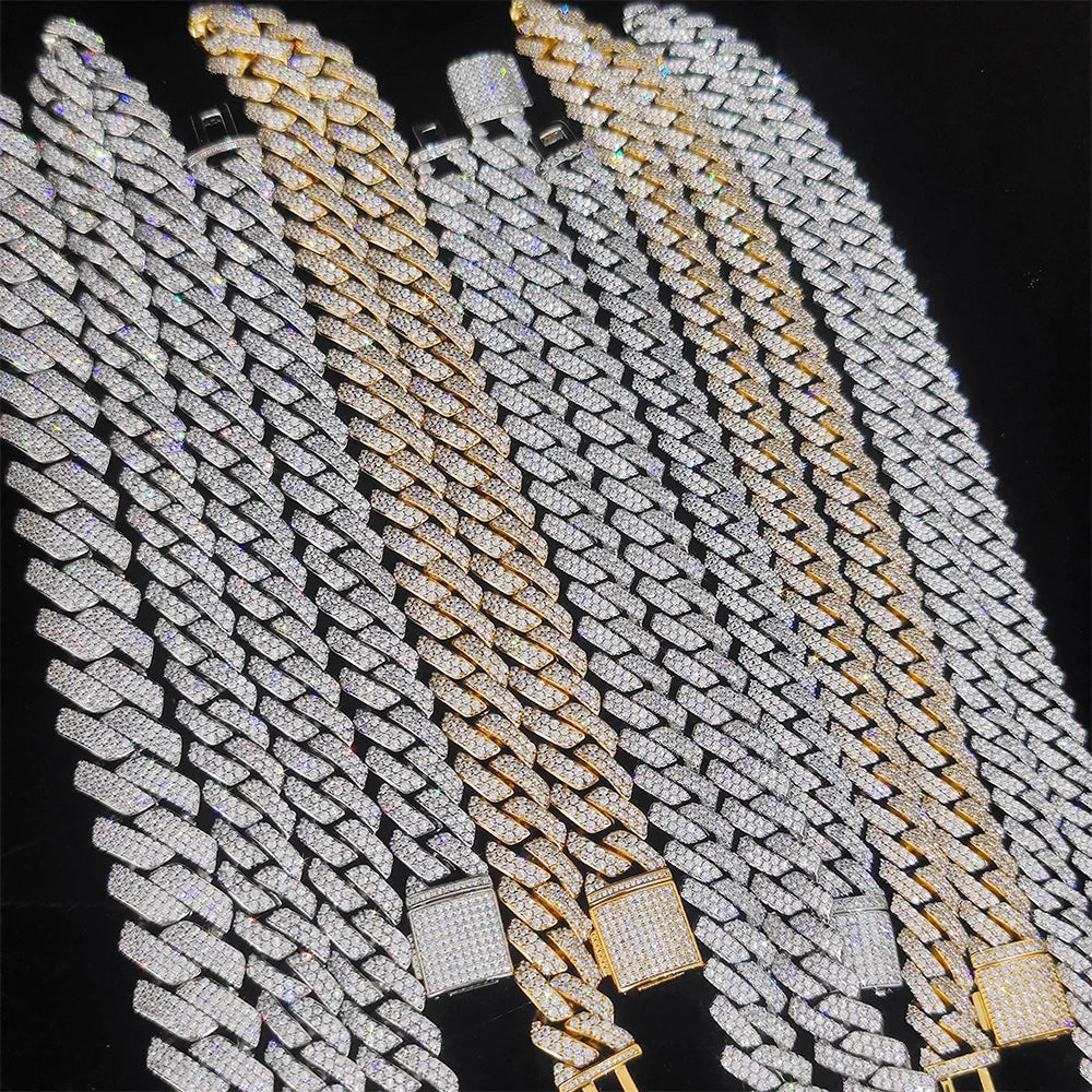 Drop Shipping Hip Hop Cuban Link Chain Necklace Silver/18k Gold Plated 10/12/14/15/20mm Iced Out Diamond CZ Gift for Him/Her