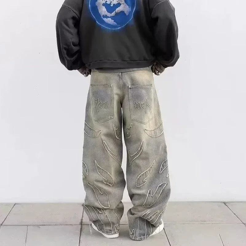 Jean Baggy Wide-leg Homme – Style Streetwear Rétro Brodé