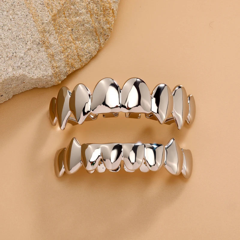 New Gold Top Bottom 8/8 Glossy Teeth Grillz Vampire Fangs Hip Hop Mouth Tooth Caps For Women Men Jewelry Halloween Cosplay Gift