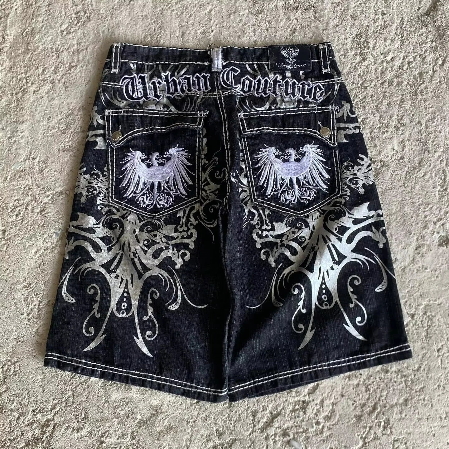 2026 American Summer New Fashion Pattern Embroidery Loose Denim Shorts Men Y2K Harajuku Hip Hop Popular Casual Wide-leg Shorts