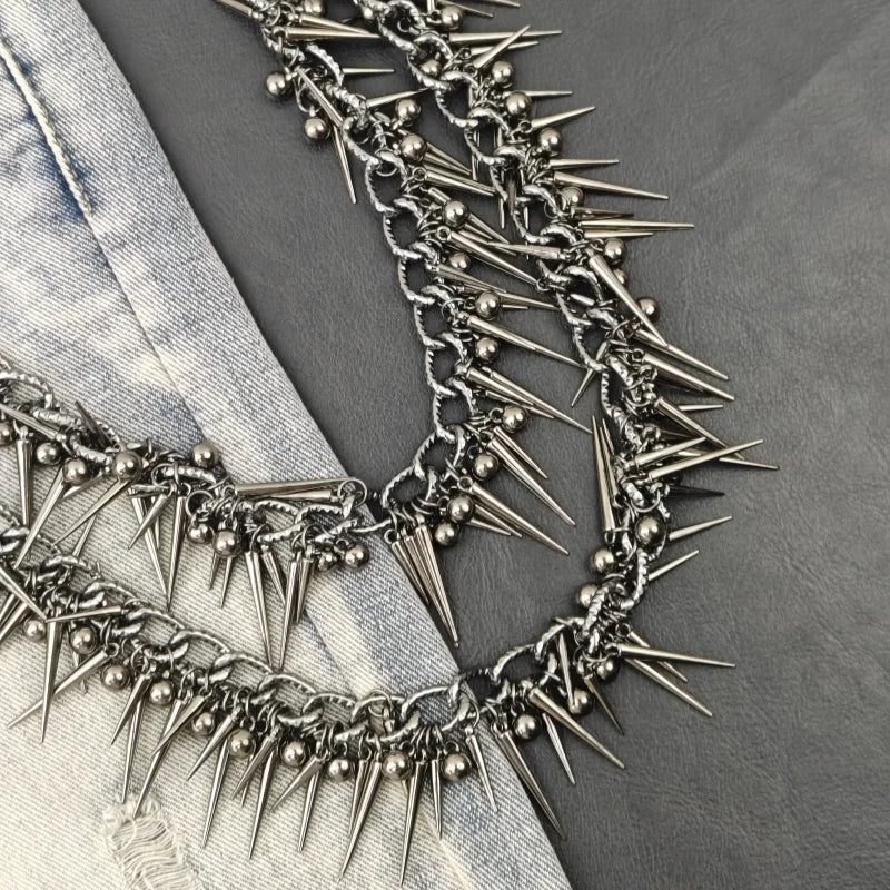 Exaggerate Heavy Punk Double-layer Rivet Biker Pants Chain Male Woman Fashion Rock And Roll Luxury Accessories Retro Key Chain