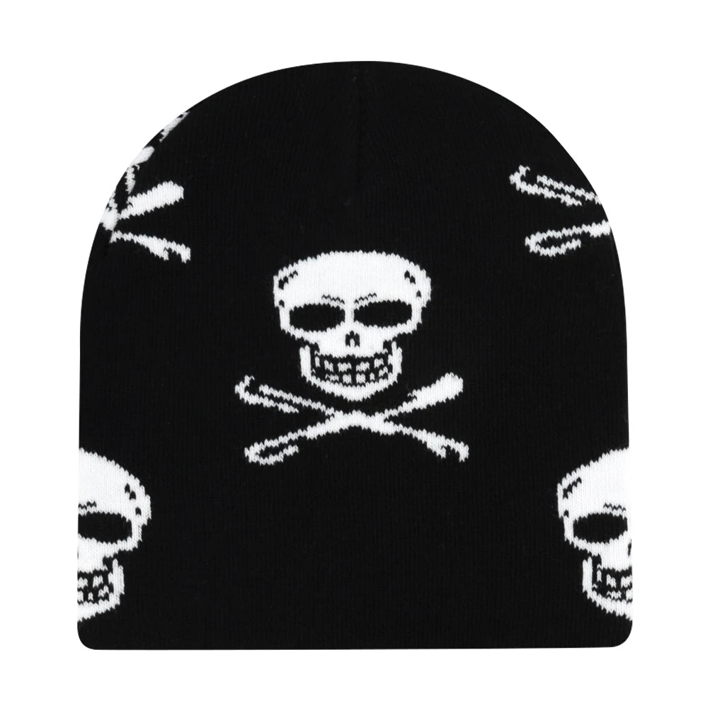 Beanies Fashion Skull Print Y2K Knitted Hats for Women Men Ear Protection Winter Autumn Windproof Keep Warm Gorras Hip Hop Cap