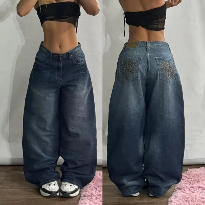 American Vintage New Pattern Printing Black Baggy Jeans Men Y2K Gothic Harajuku Hip Hop Popular Casual Joker Wide-leg Pants