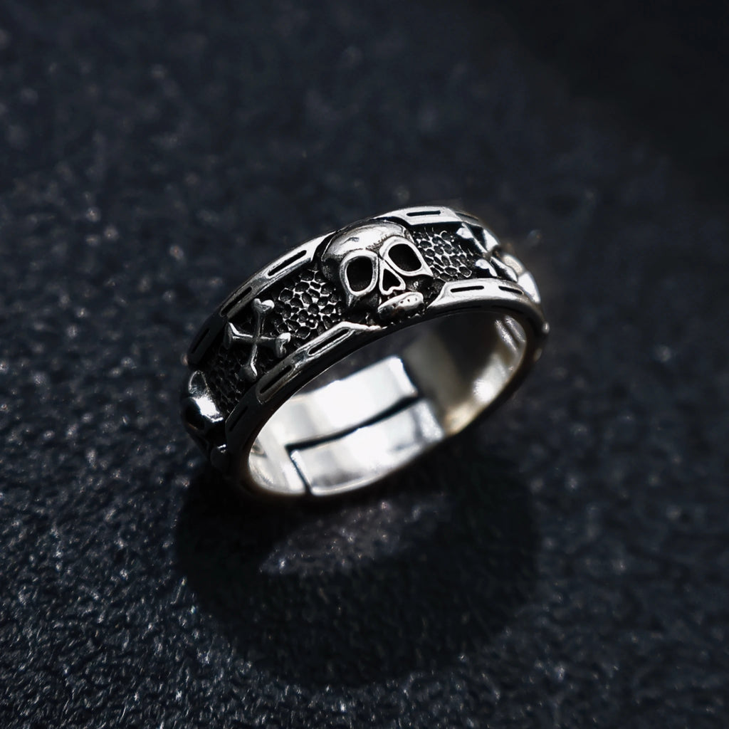Retro Skull & Skeletons Adjustable Open Ring For Men Silver-plated Copper Gothic Punk Edgy Indie Jewelry Niche Accessories Gift