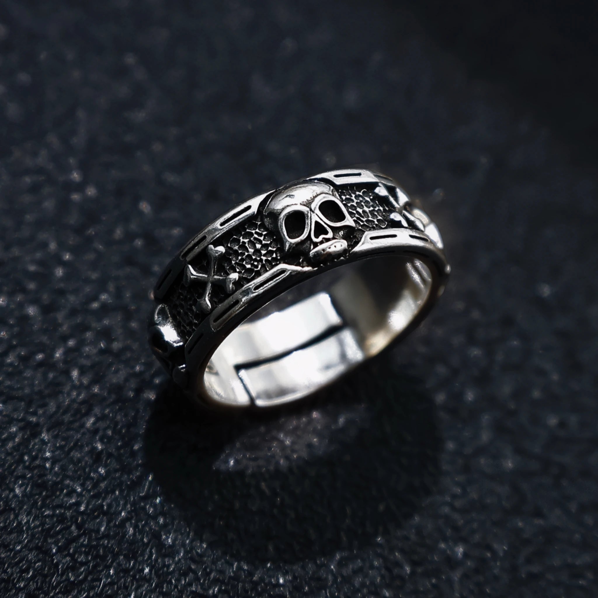 Retro Skull & Skeletons Adjustable Open Ring For Men Silver-plated Copper Gothic Punk Edgy Indie Jewelry Niche Accessories Gift